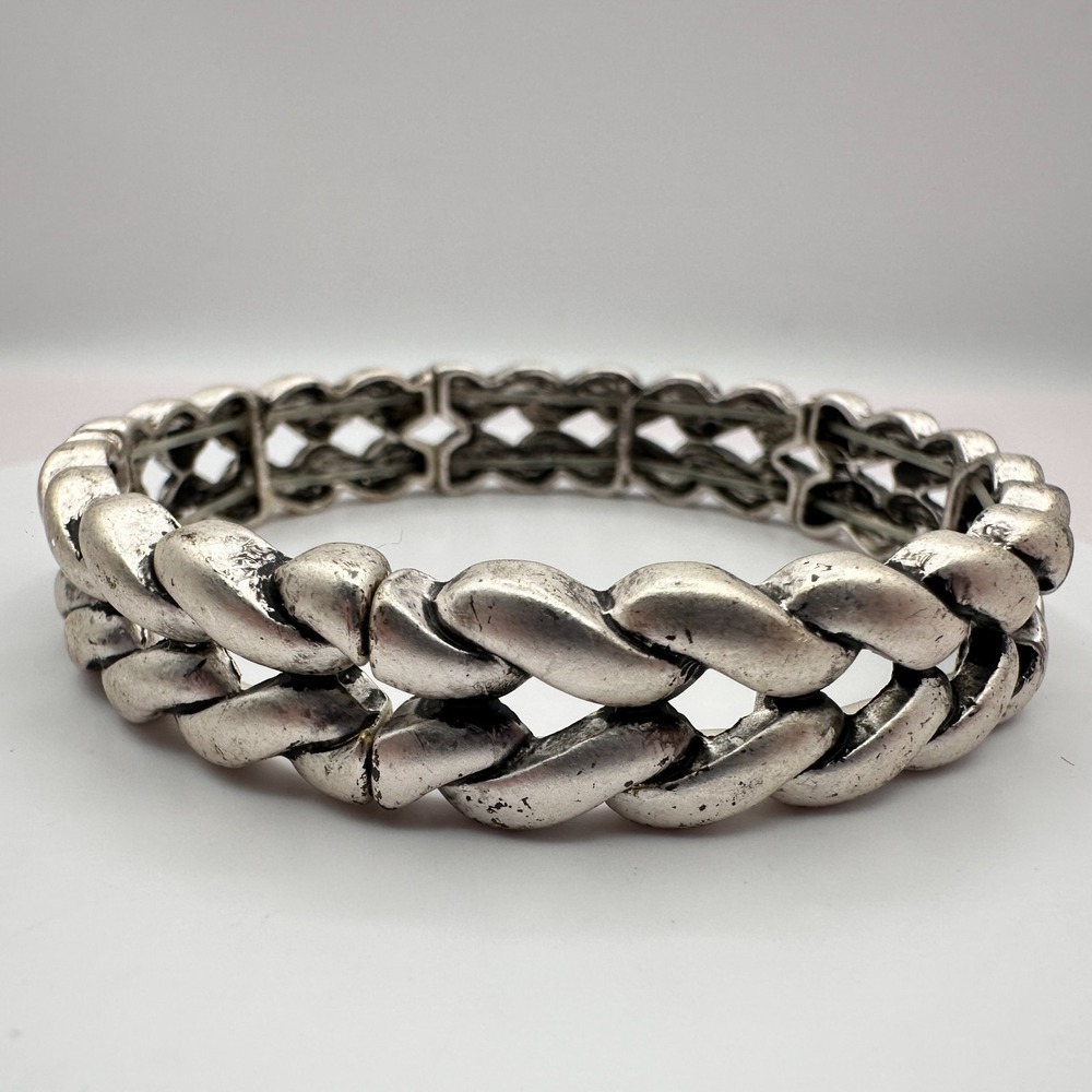 Vintage 90s Silver Tone Bangle Bracelet Boho Statement Women's Classic Jewelry